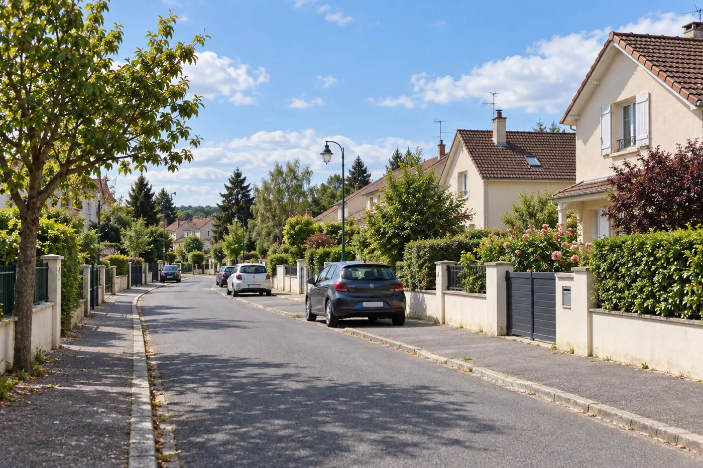 Rue pavillonnaire résidentielle en Essonne (91)